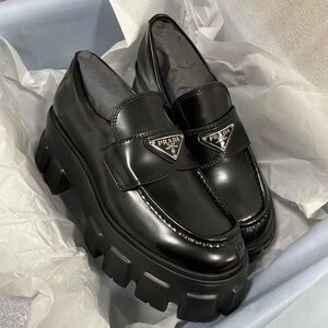 Prada Women's Shiny Black Chunky Loafers
